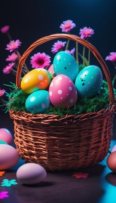 Easter basket with painted eggs