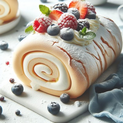 Strawberry and blueberry cream roll