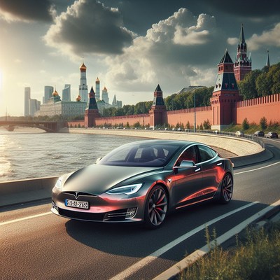 Tesla driving by moscow kremlin