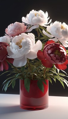 Peony bouquet in red vase