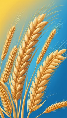 Golden wheat stalks against blue sky