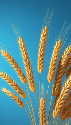 Golden wheat stalks against blue sky