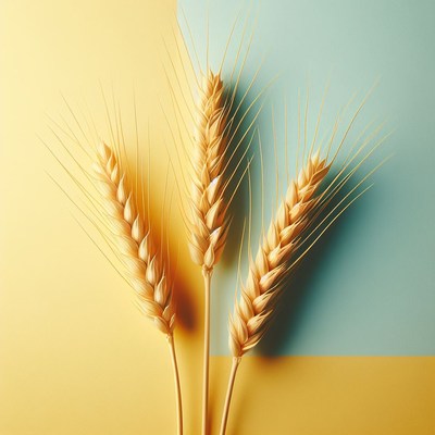 Wheat stalks on yellow and blue background