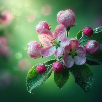 Dewy pink apple blossoms