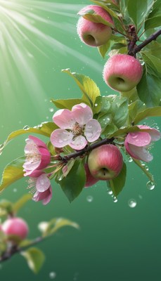 Apple tree blossoms in sunlight