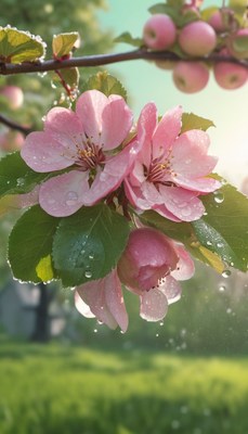 Pink blossoms after rain