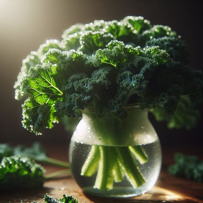 Kale bouquet in a glass vase