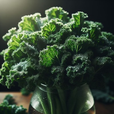 Fresh kale bouquet in glass vase
