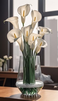 White calla lilies in a vase