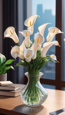 White calla lilies in a vase
