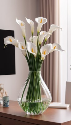 White calla lilies in glass vase