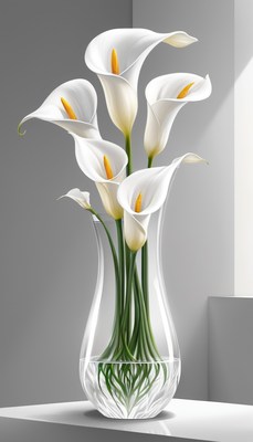 White calla lilies in glass vase