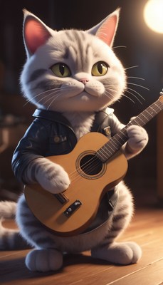 Cat playing guitar on stage