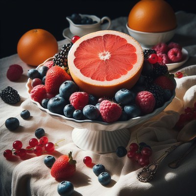 Grapefruit and berry bowl on table