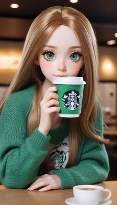 Doll enjoying coffee in a cafe