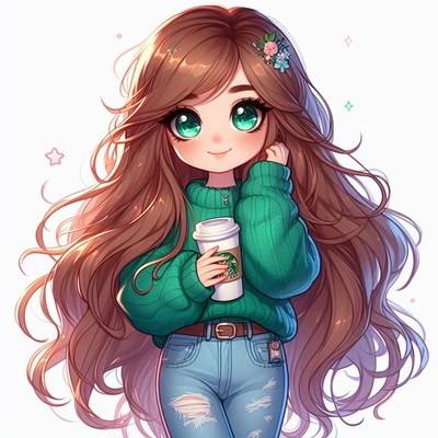 Anime girl with coffee