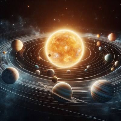 Solar system planets orbiting sun
