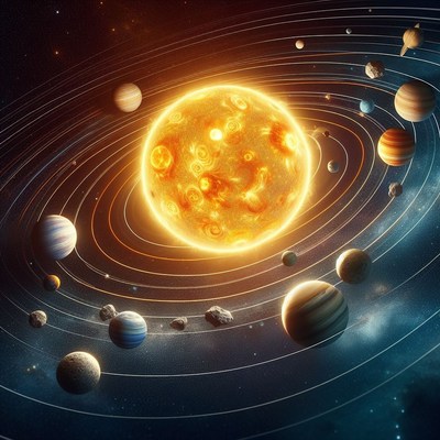Solar system planets orbiting sun
