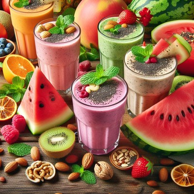 Fruit smoothies with watermelon and nuts