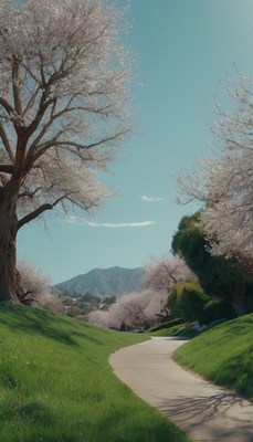Path through blooming trees