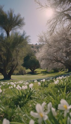 Springtime meadow with white flowers