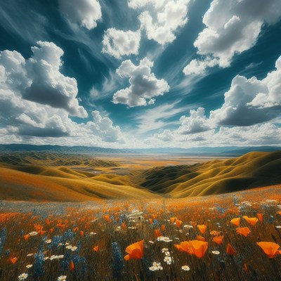 California wildflowers under a sunny sky