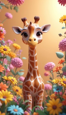 Giraffe in a field of flowers