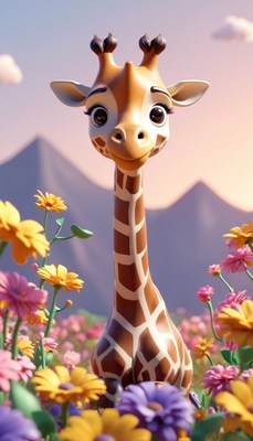 Giraffe in a field of flowers