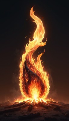 Burning campfire at night