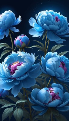 Blue peonies in bloom