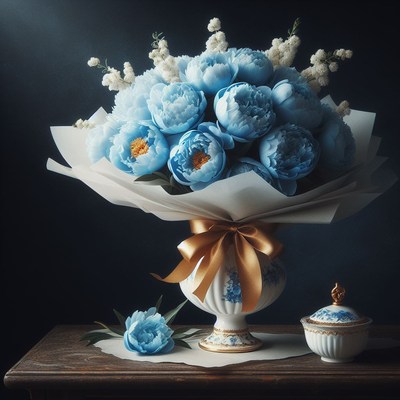 Blue peony bouquet in vase
