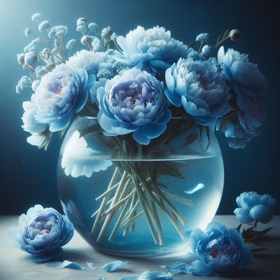 Blue peonies in a glass vase