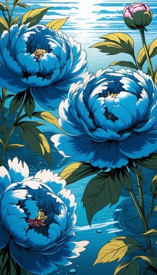 Blue peonies in water