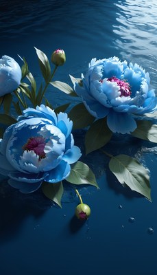 Blue peonies floating on water