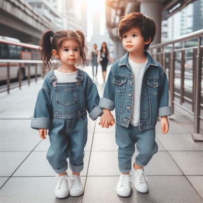 Kids holding hands in urban setting