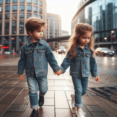 Children walking in denim jackets