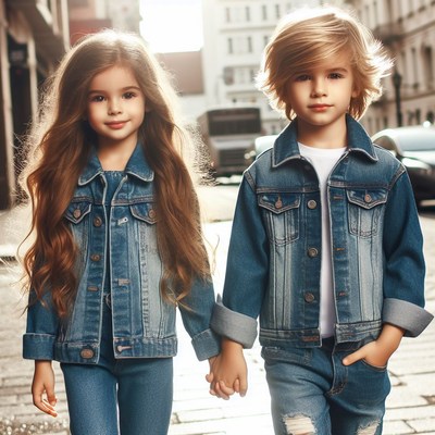 Children in denim jackets walking