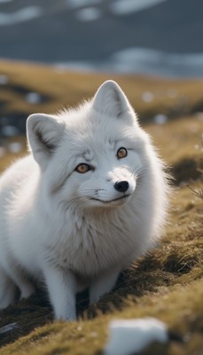 Arctic fox looking upward