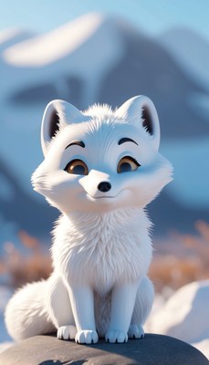 Arctic fox sitting on rock