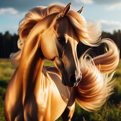 Golden horse in field