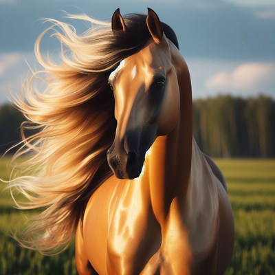 Golden horse with flowing mane
