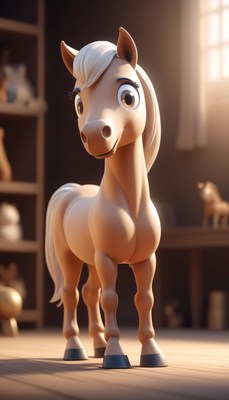 Cartoon horse standing on wooden floor