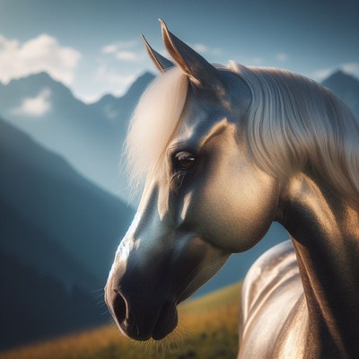 White horse in mountains