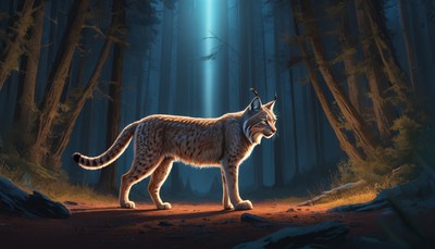 Lynx in forest at night