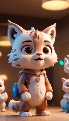 Animated cat wearing backpack