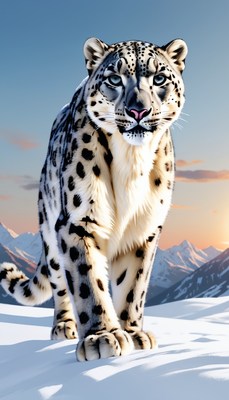 Snow leopard in mountain landscape