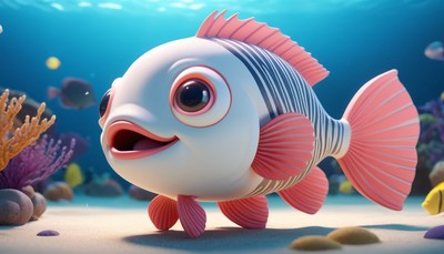 Cartoon fish swimming near coral reef