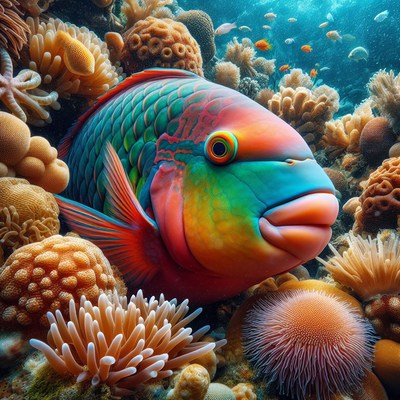 Colorful parrotfish in coral reef