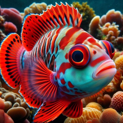 Red and blue fish in coral reef