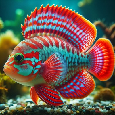 Red and blue fish in aquarium